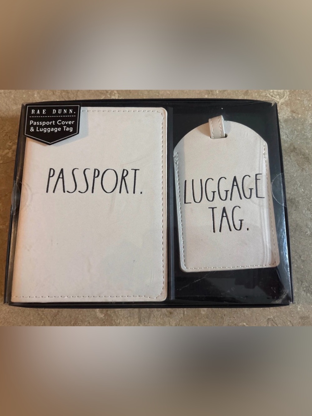 NWT Rae Dunn white passport cover wallet and luggage tag set 2 piece unisex